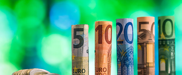 Auf dem Bild sieht man Euroscheine und Münzen