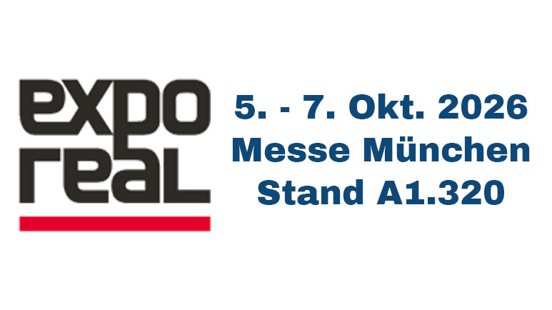 Expo-Real-2026-Teaserbild mit Logo und der Information, dass Donner & Reuschel vom 5. bis 7. Oktober 2026 am Stand A1.320 der Stadt München zu finden ist.