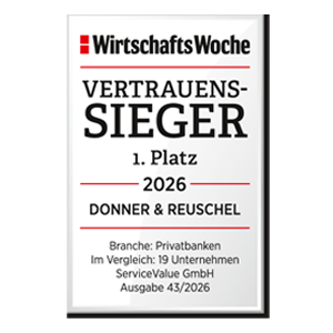 Siegel der Wirtschaftswoche als Vertrauenssieger Platz 1 2026 im Bereich Privatbanken